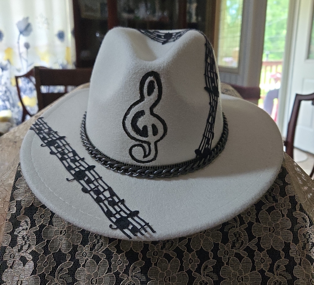 Stylish White Music Note Fedora..hand Crafted Original